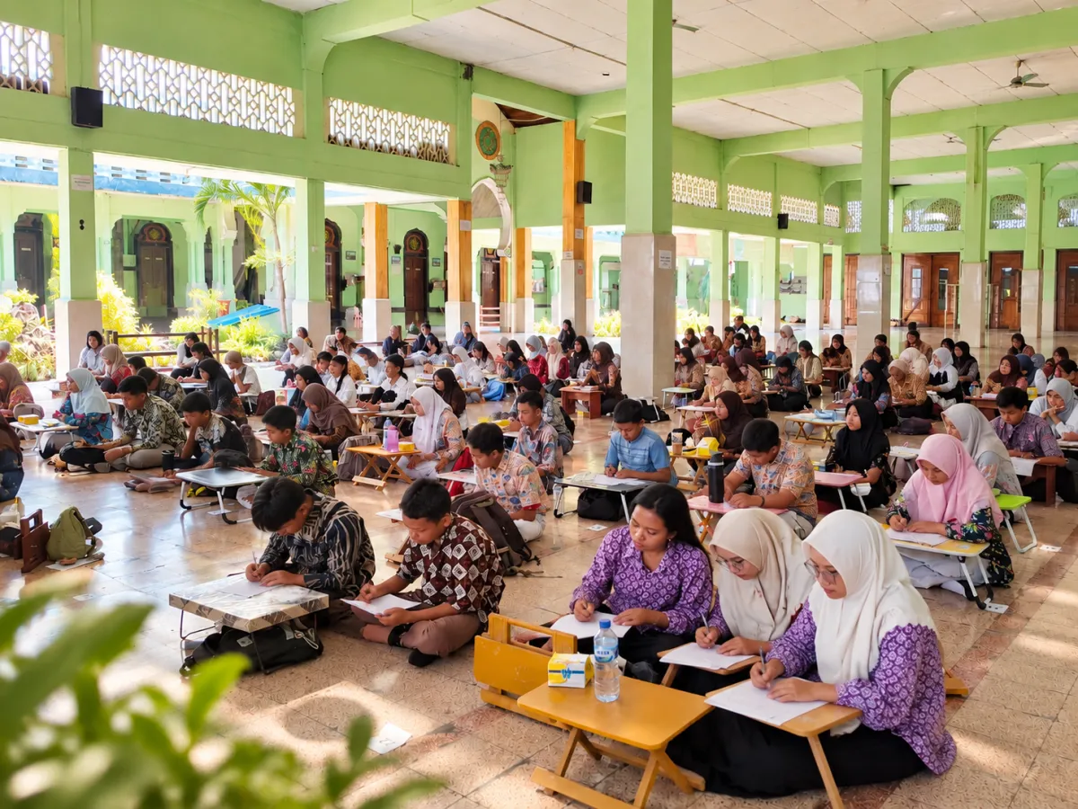 Peserta mengikuti lomba menulis aksara Jawa di Surabaya dengan antusias dalam rangka memperingati Hari Aksara Internasional 2026.